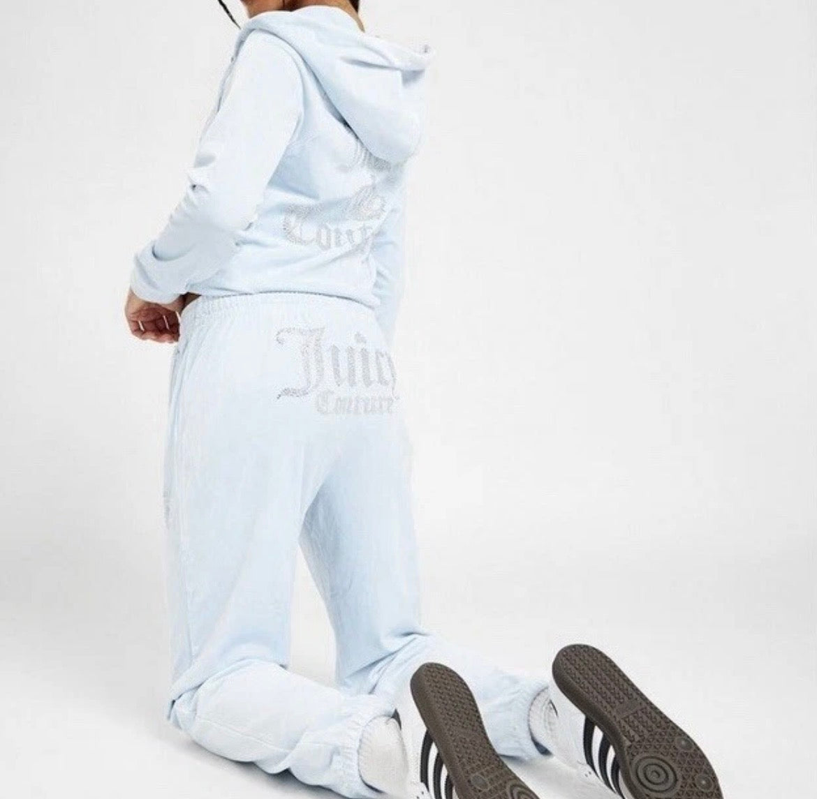 JUICY COUTURE Diamante Crown Velour Track Pants Trackies Womens Blue XL