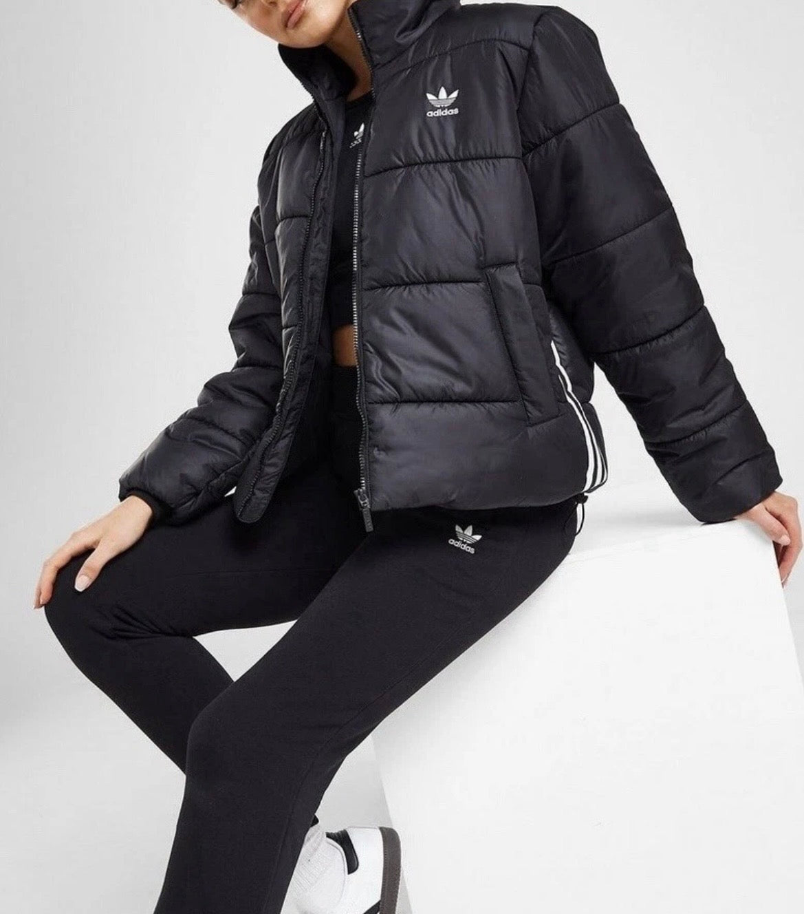 adidas Originals 3-Stripes Puffer Jacket Womens Black Full Zip