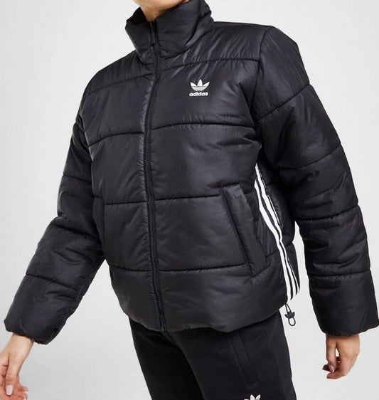 adidas Originals 3-Stripes Puffer Jacket Womens Black Full Zip
