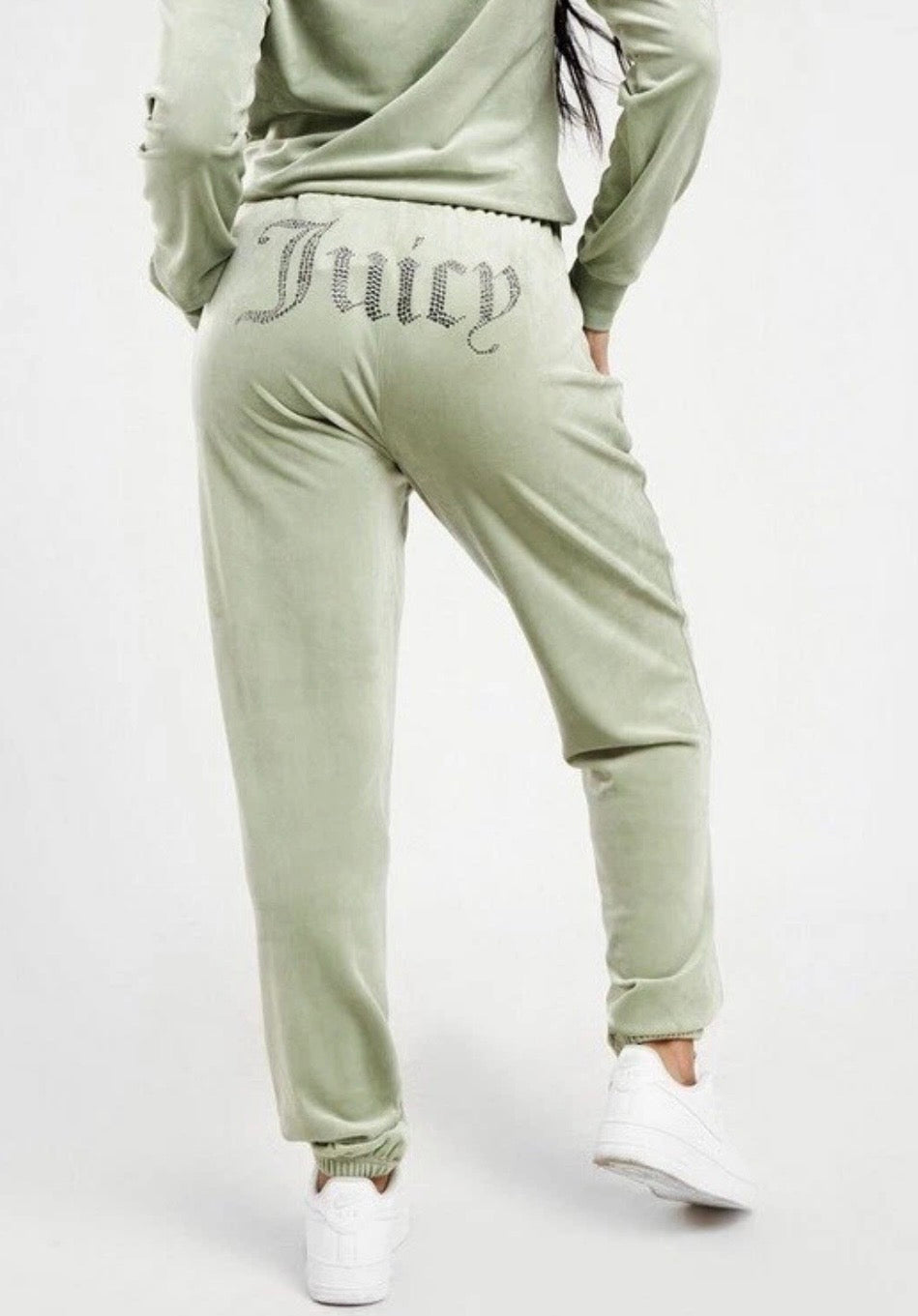 JUICY COUTURE Diamante Velour Track Pants Womens Sage Green