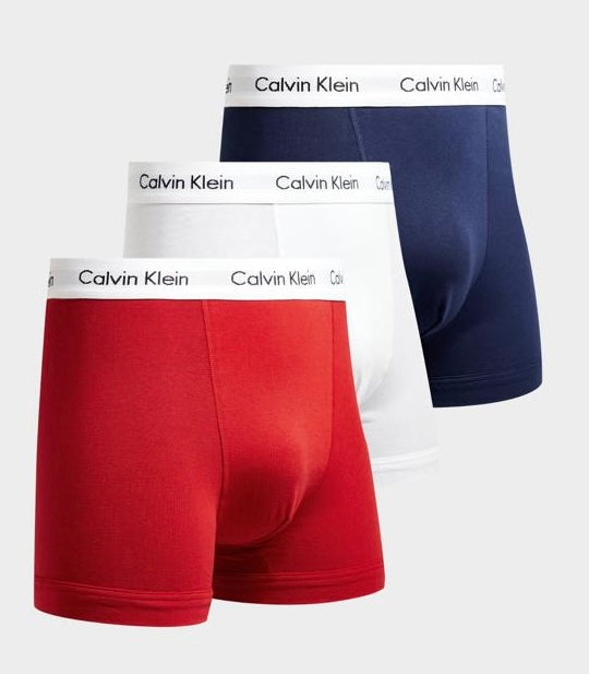 Calvin Klein Men’s Underwear 3-Pack Red White Blue Trunks Waistband Briefs