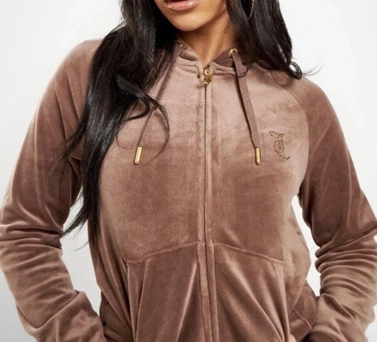 JUICY COUTURE Diamante Velour Zip Hoodie Womens
