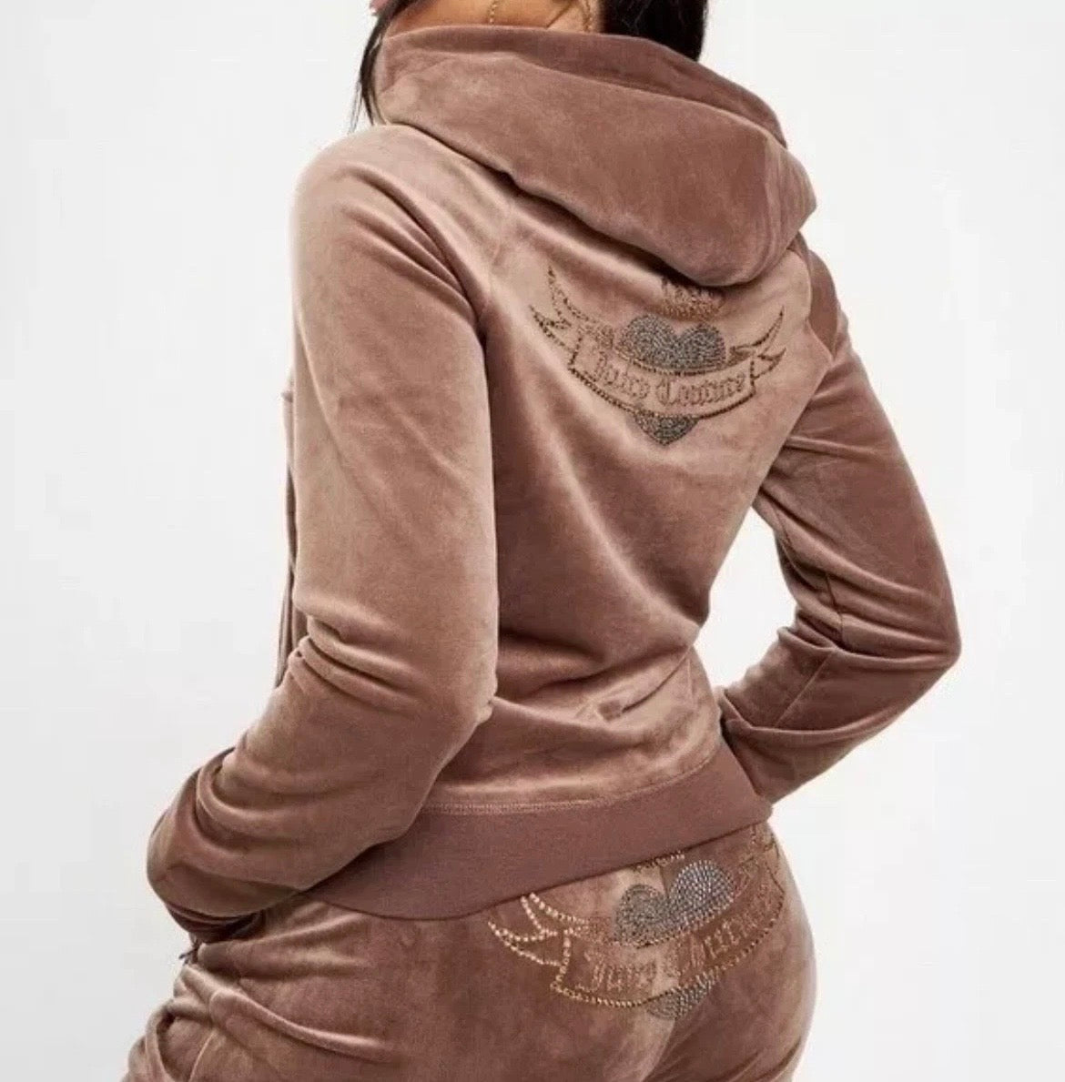 JUICY COUTURE Diamante Velour Zip Hoodie Womens