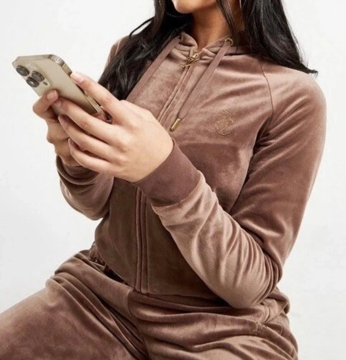 JUICY COUTURE Diamante Velour Zip Hoodie Womens