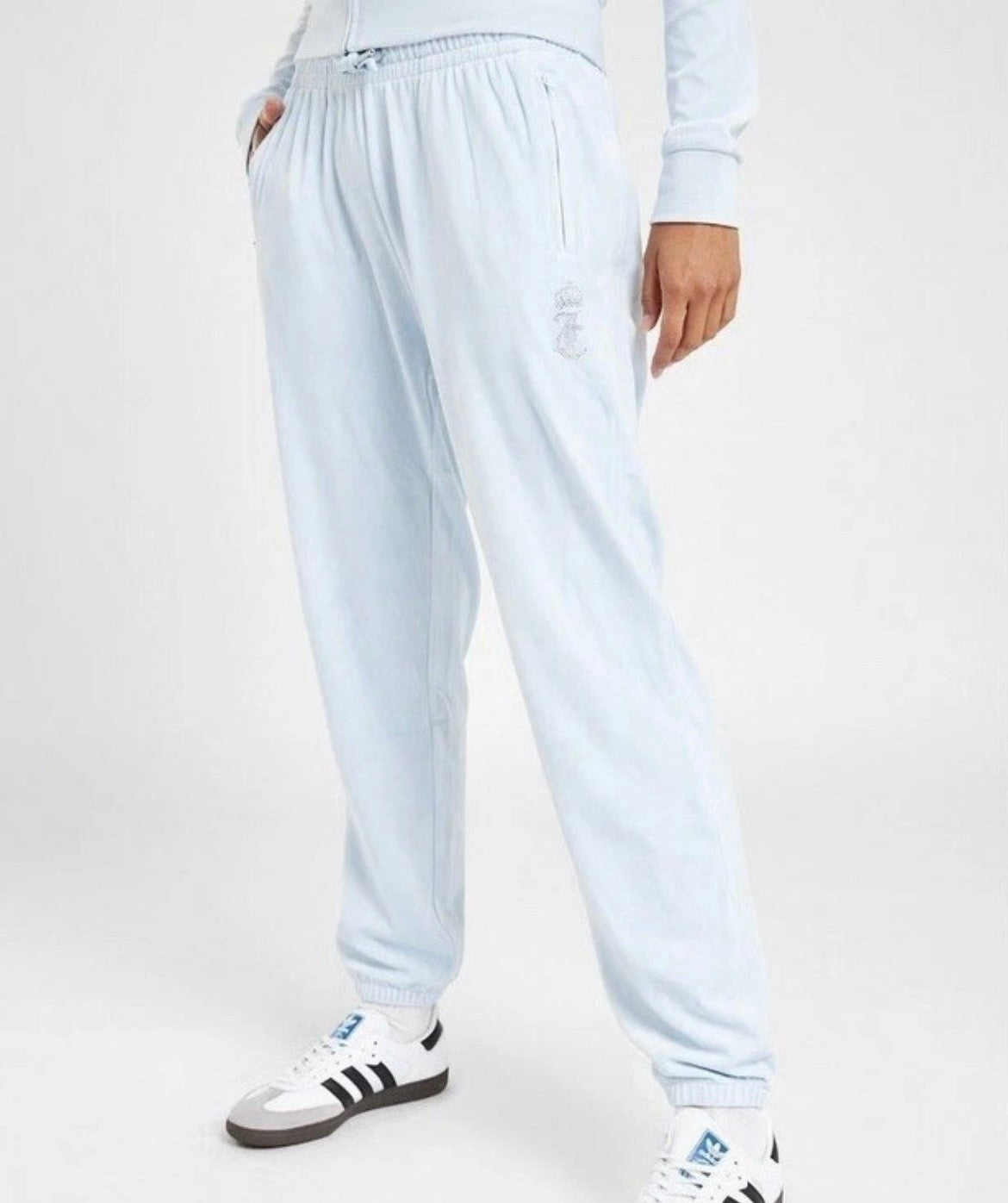 JUICY COUTURE Diamante Crown Velour Track Pants Trackies Womens Blue XL