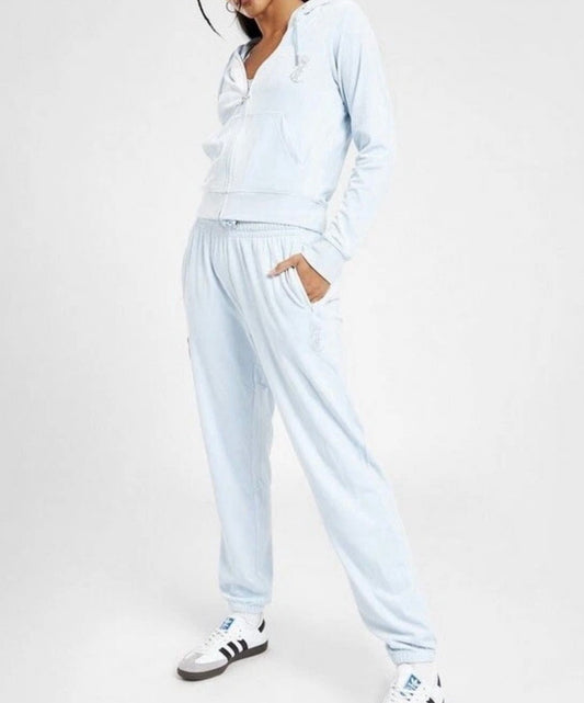 JUICY COUTURE Diamante Crown Velour Track Pants Trackies Womens Blue XL