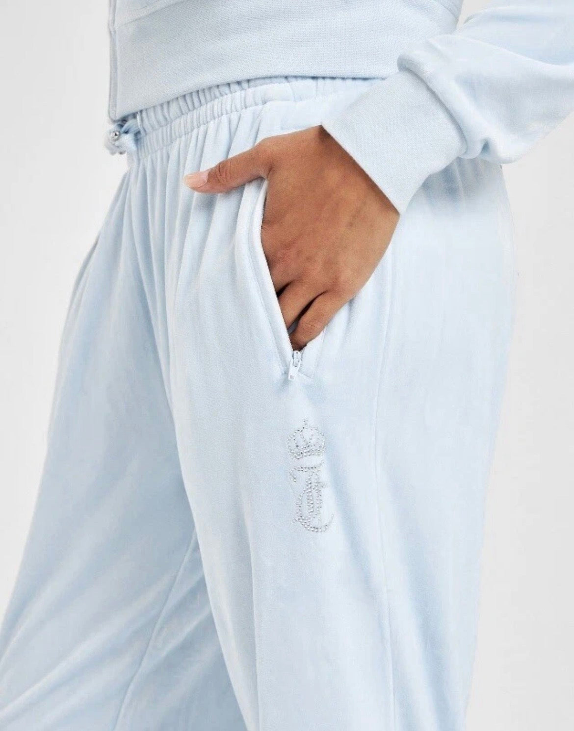 JUICY COUTURE Diamante Crown Velour Track Pants Trackies Womens Blue XL