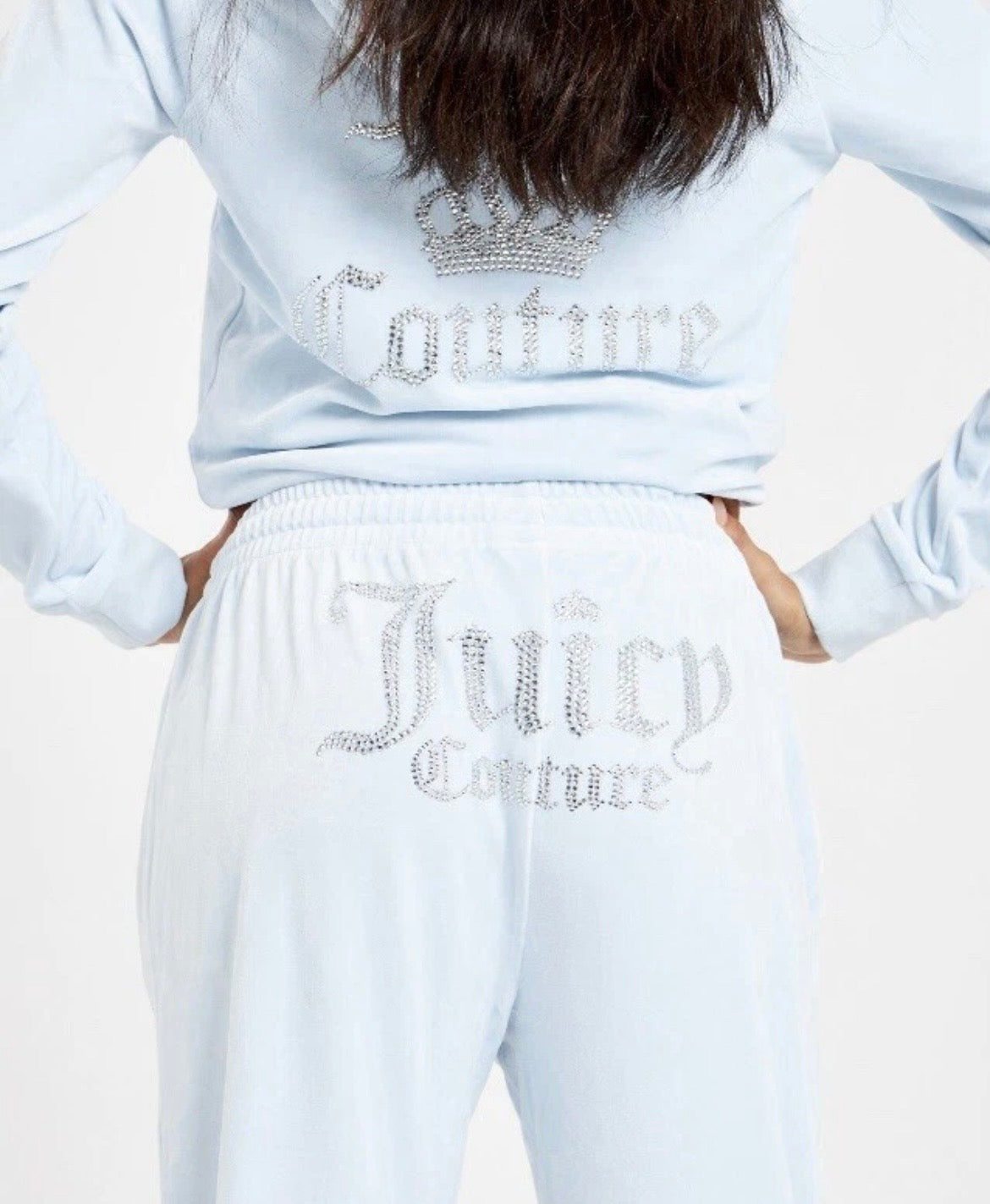JUICY COUTURE Diamante Crown Velour Track Pants Trackies Womens Blue XL