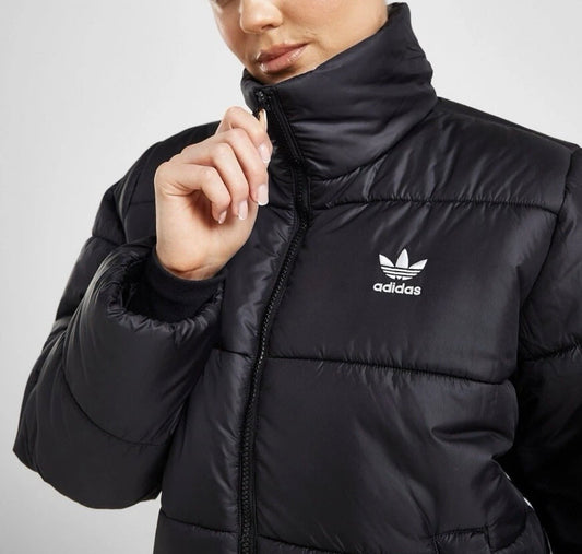 adidas Originals 3-Stripes Puffer Jacket Womens Black Full Zip