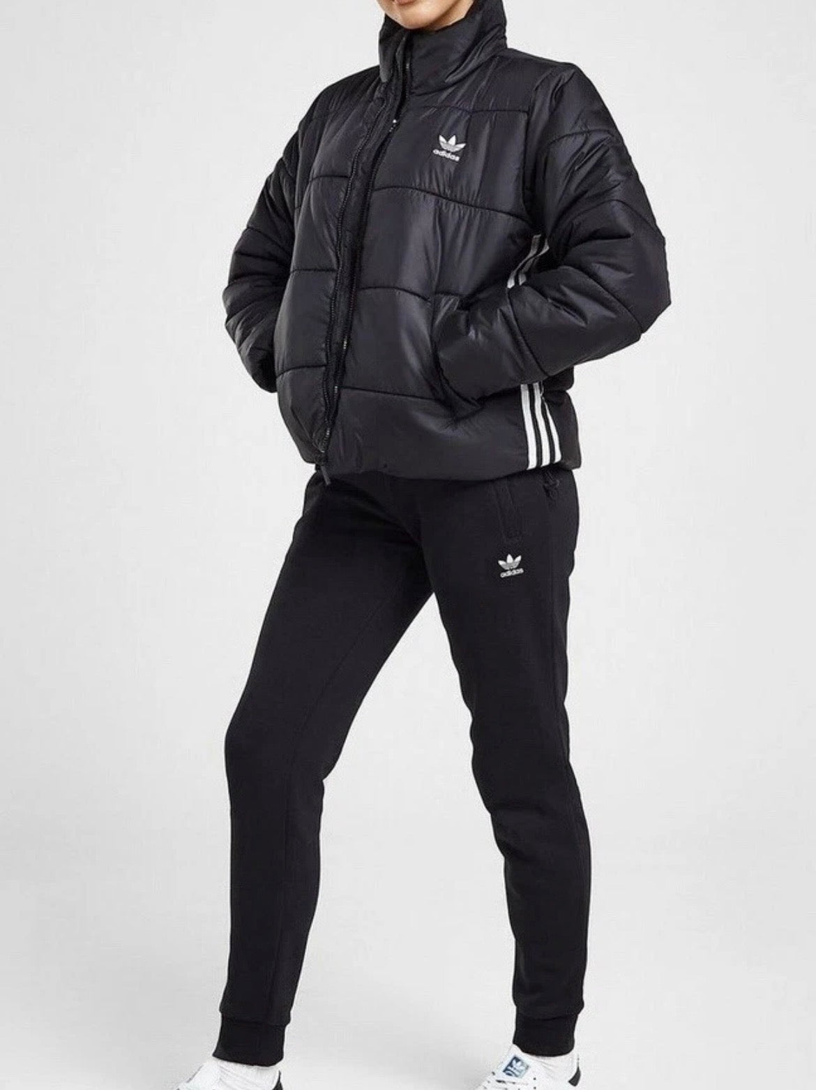 adidas Originals 3-Stripes Puffer Jacket Womens Black Full Zip