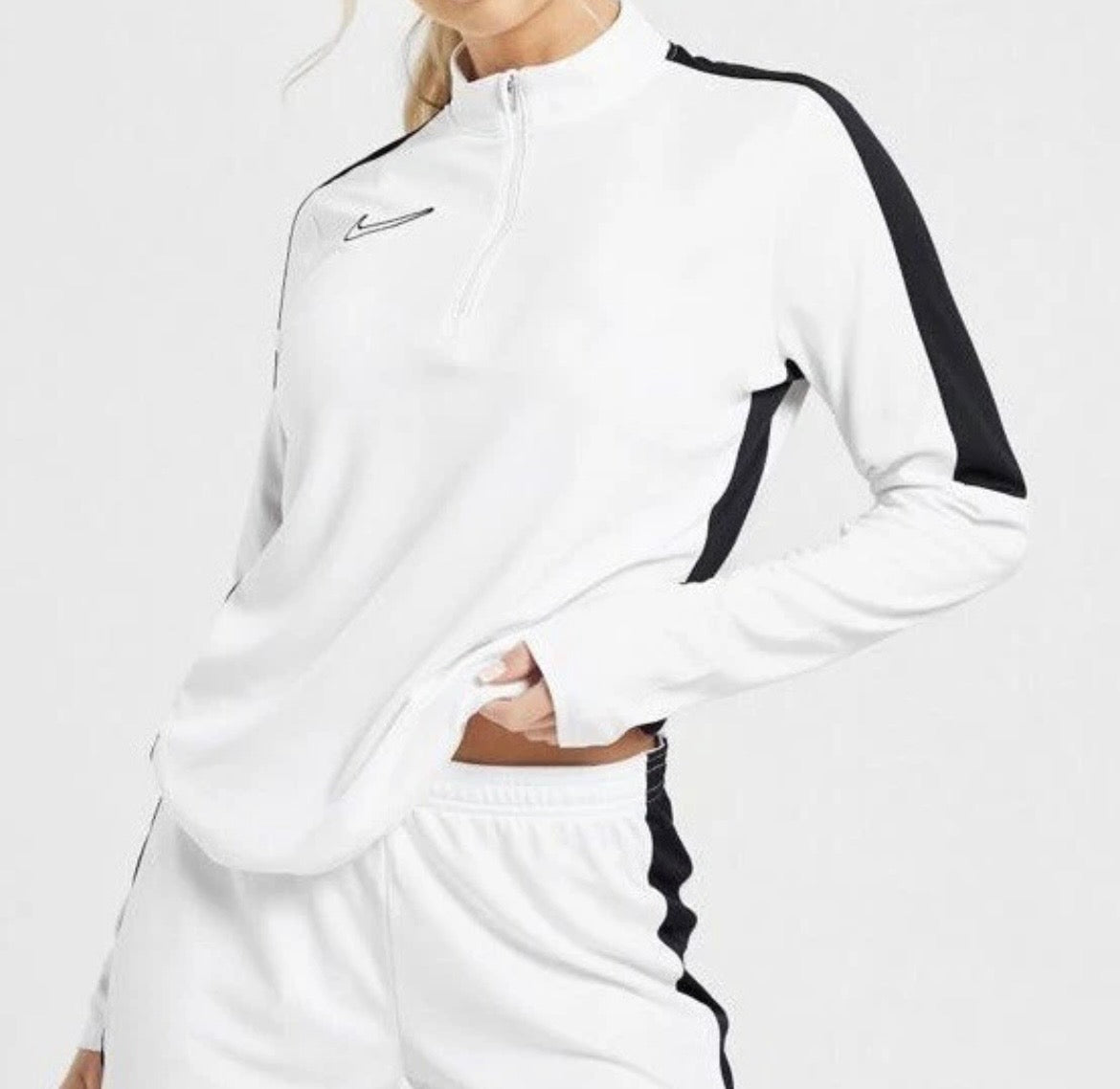 NIKE Academy 1/4 Zip Top Shirt Womens Long Sleeve White Dri-FIT Tech New