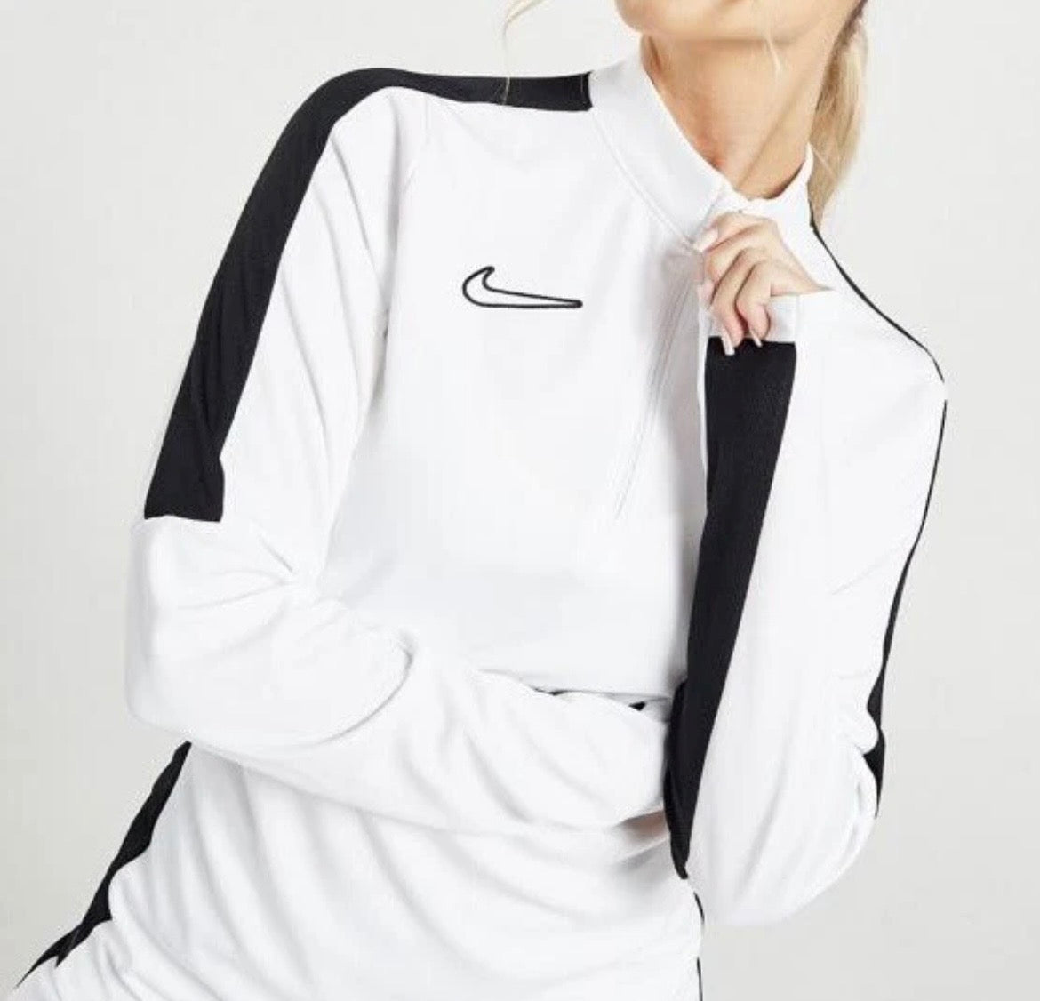 NIKE Academy 1/4 Zip Top Shirt Womens Long Sleeve White Dri-FIT Tech New