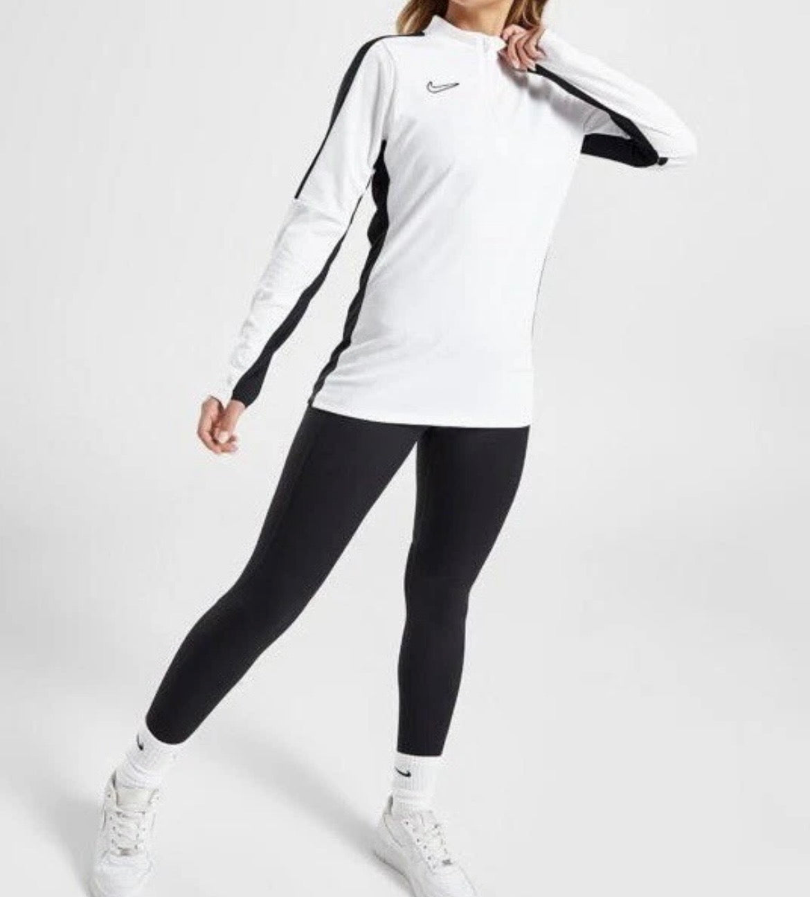 NIKE Academy 1/4 Zip Top Shirt Womens Long Sleeve White Dri-FIT Tech New