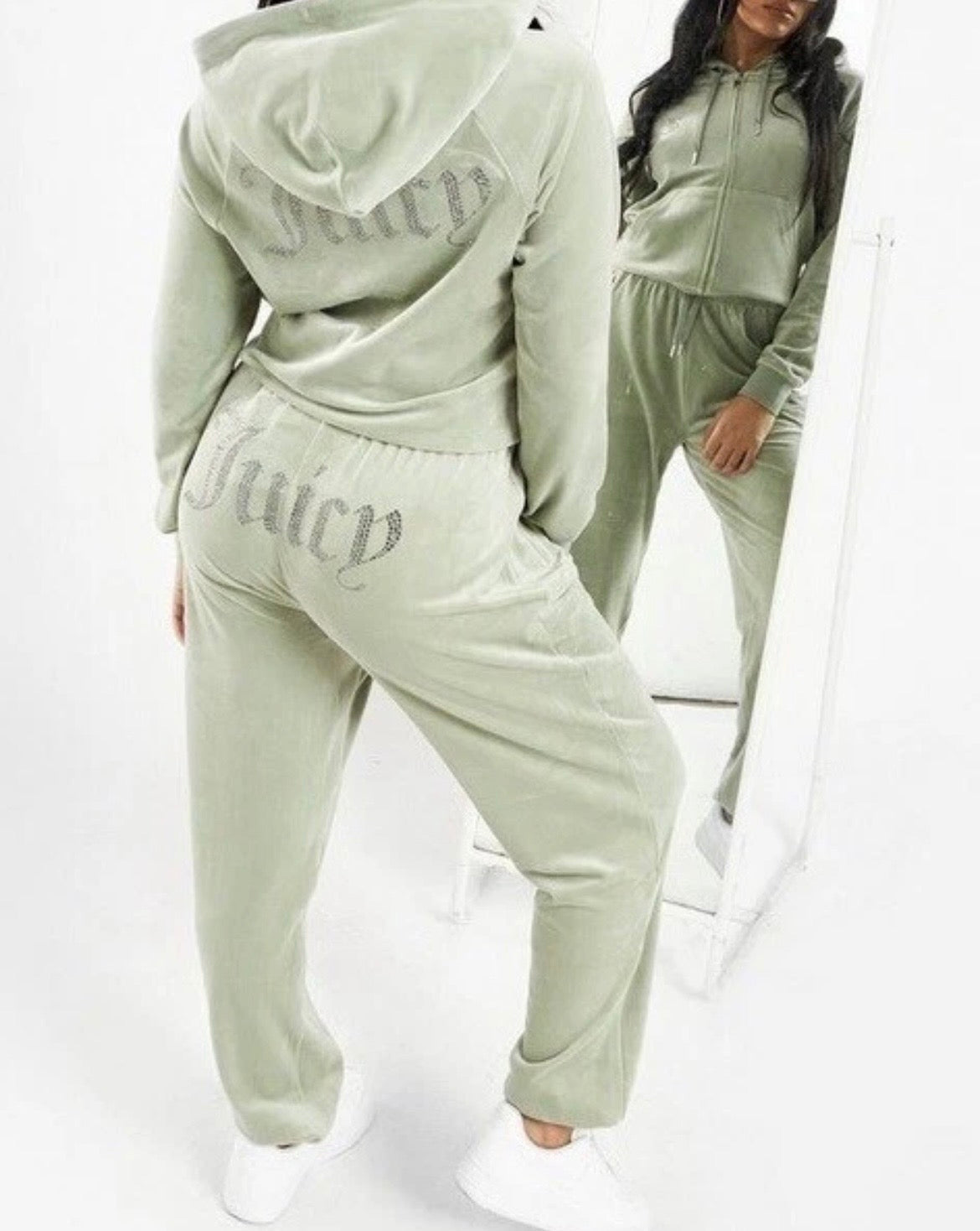 JUICY COUTURE Diamante Velour Zip Hoodie & Pants Tracksuit