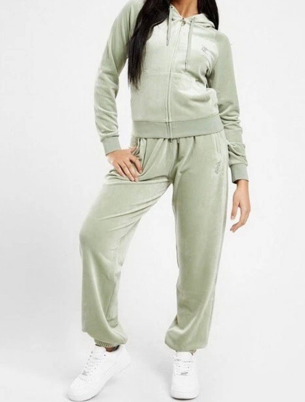 JUICY COUTURE Diamante Velour Track Pants Womens Sage Green