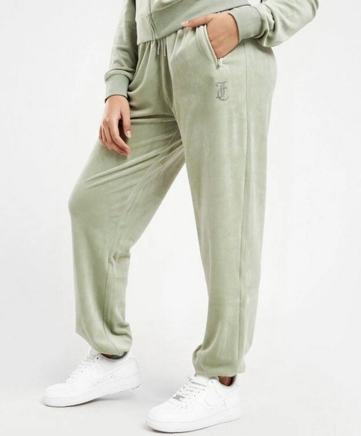 JUICY COUTURE Diamante Velour Track Pants Womens Sage Green